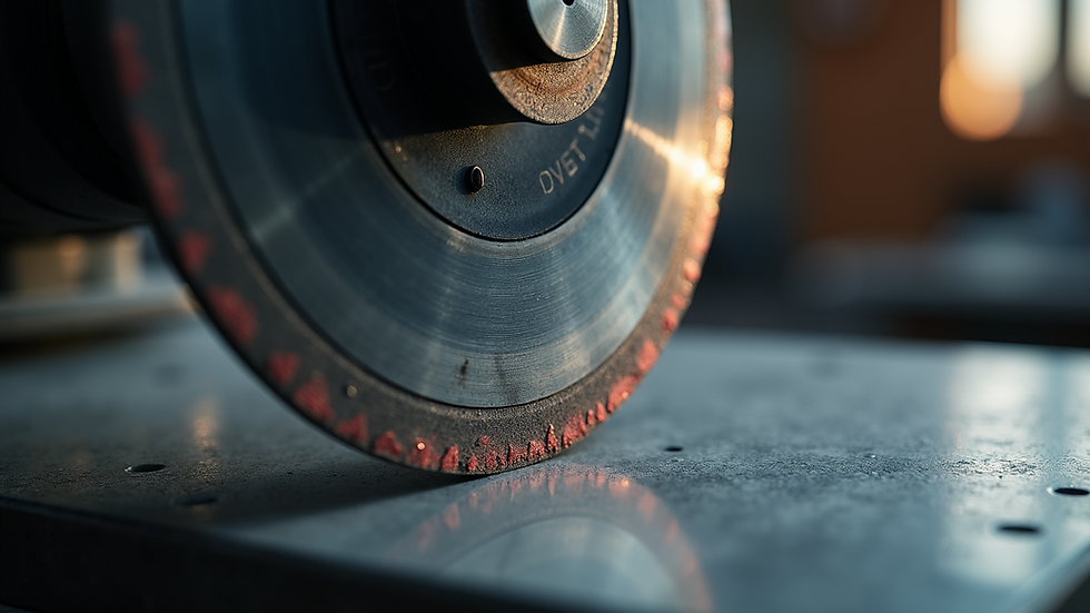 Close-up view of diamond grinding wheel on a metal surface