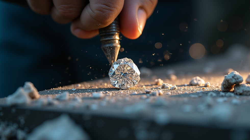 Eye-level view of a diamond saw cutting a rough gemstone
