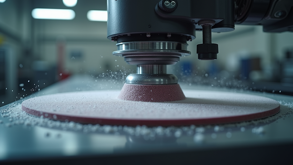High angle view of automated polishing machine using flexible diamond abrasive pads
