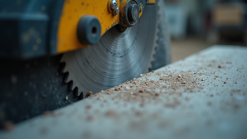 Eye-level view of diamond saw blade cutting stone material