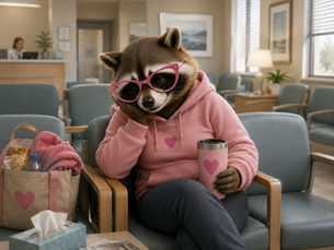 The Feral Caregiver Raccoon in a waiting room