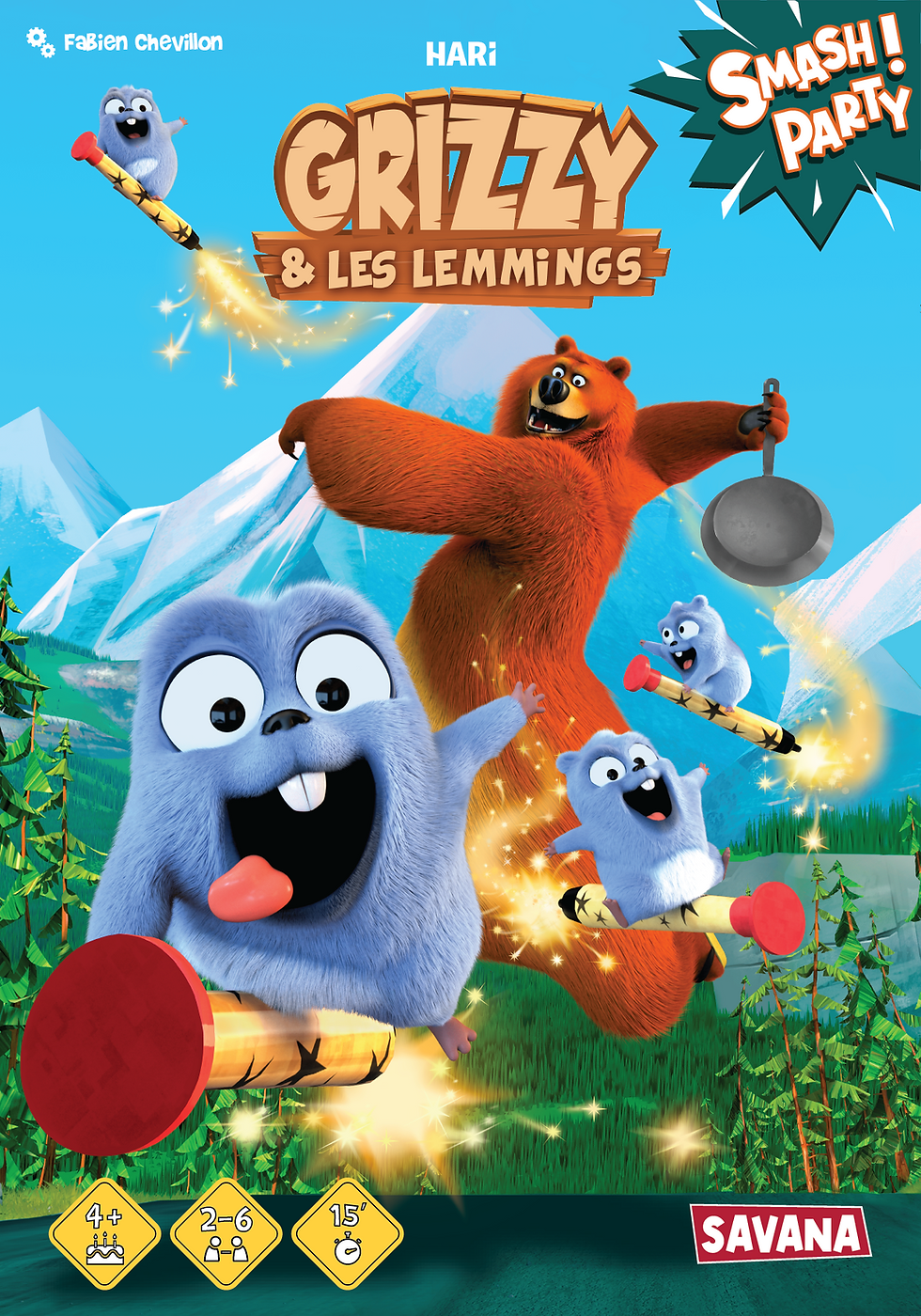 Miniature : GRIZZY ET LES LEMMINGS - Smash Party est un jeu de rapidité pour les enfants édité par Savana