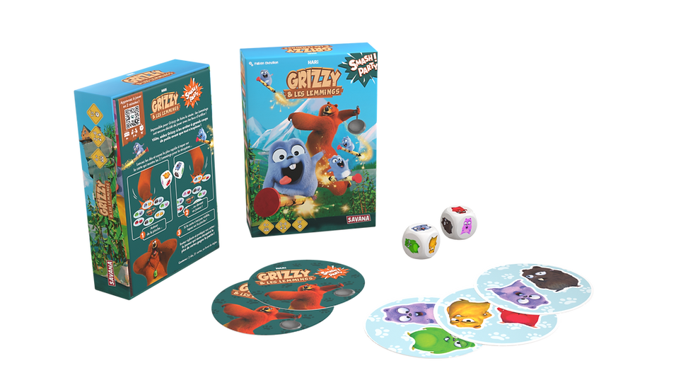 Miniature : GRIZZY ET LES LEMMINGS - Smash Party est un jeu de rapidité pour les enfants édité par Savana