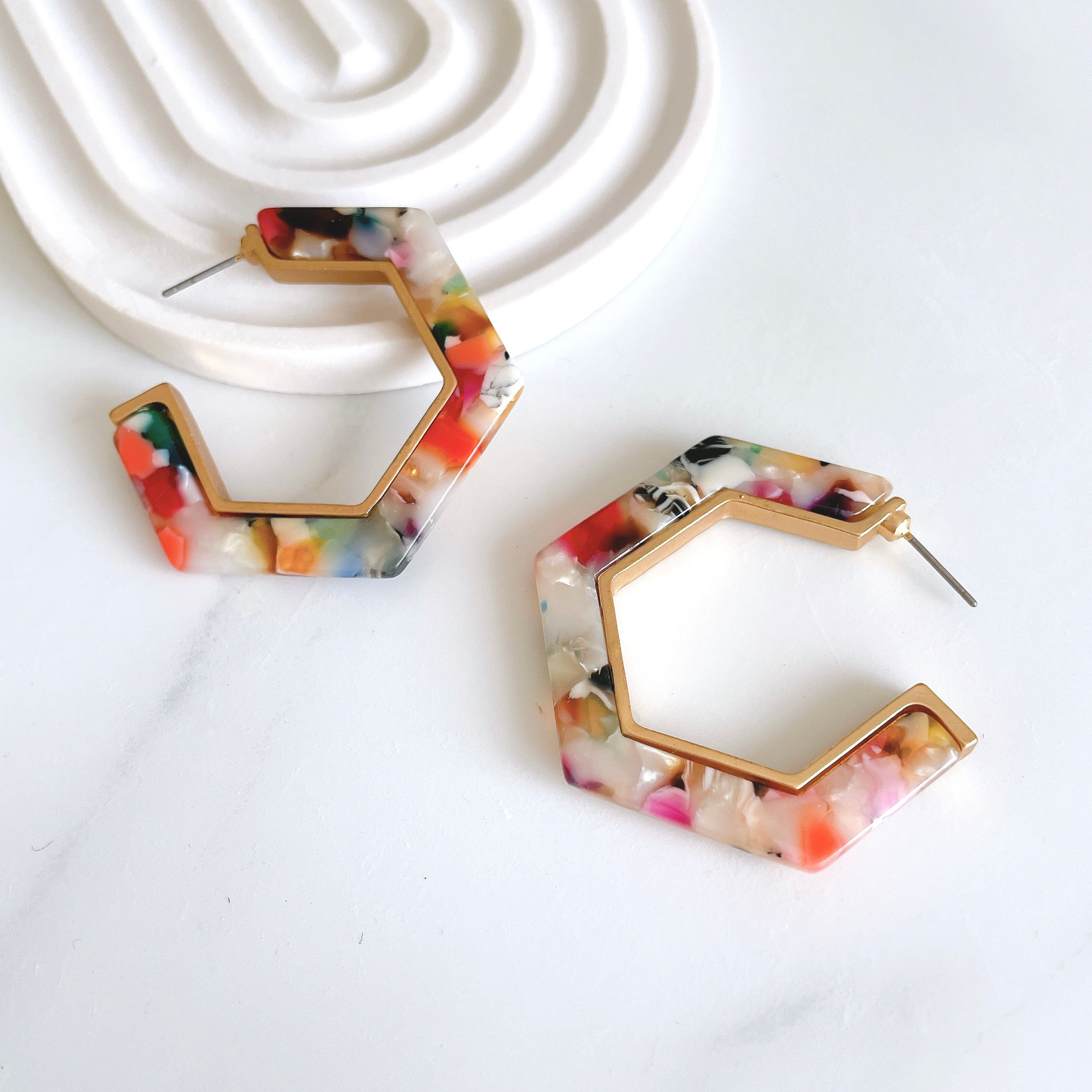 Hexagon Resin Hoop Earrings