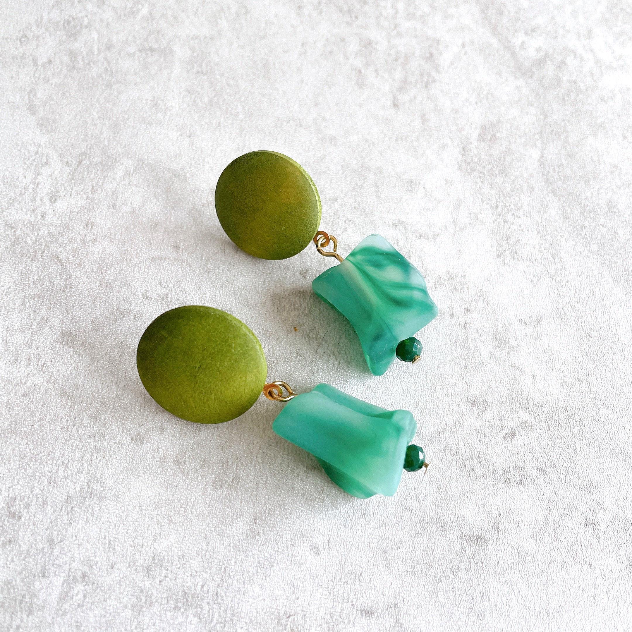 Green Geometric Drop Earrings