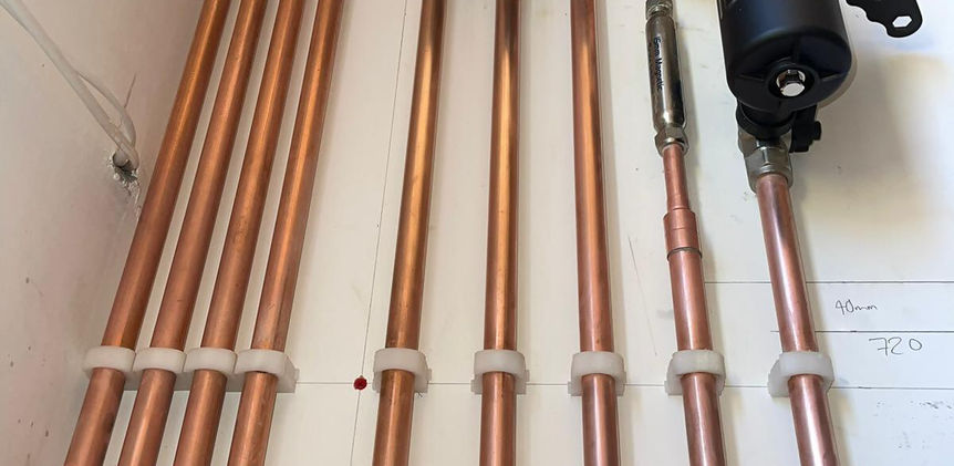 View from below of boiler pipework