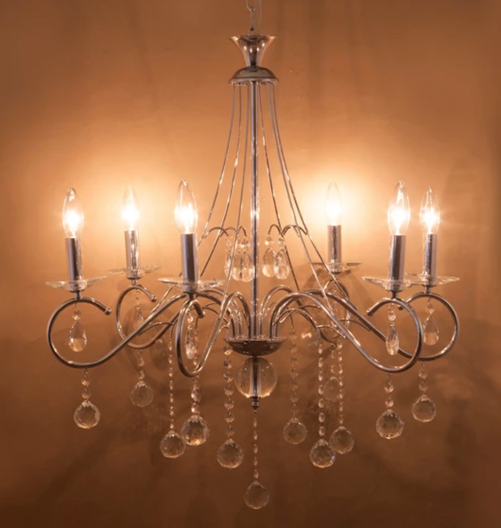 【6灯シャンデリア】クリスタルシルバーTESSI