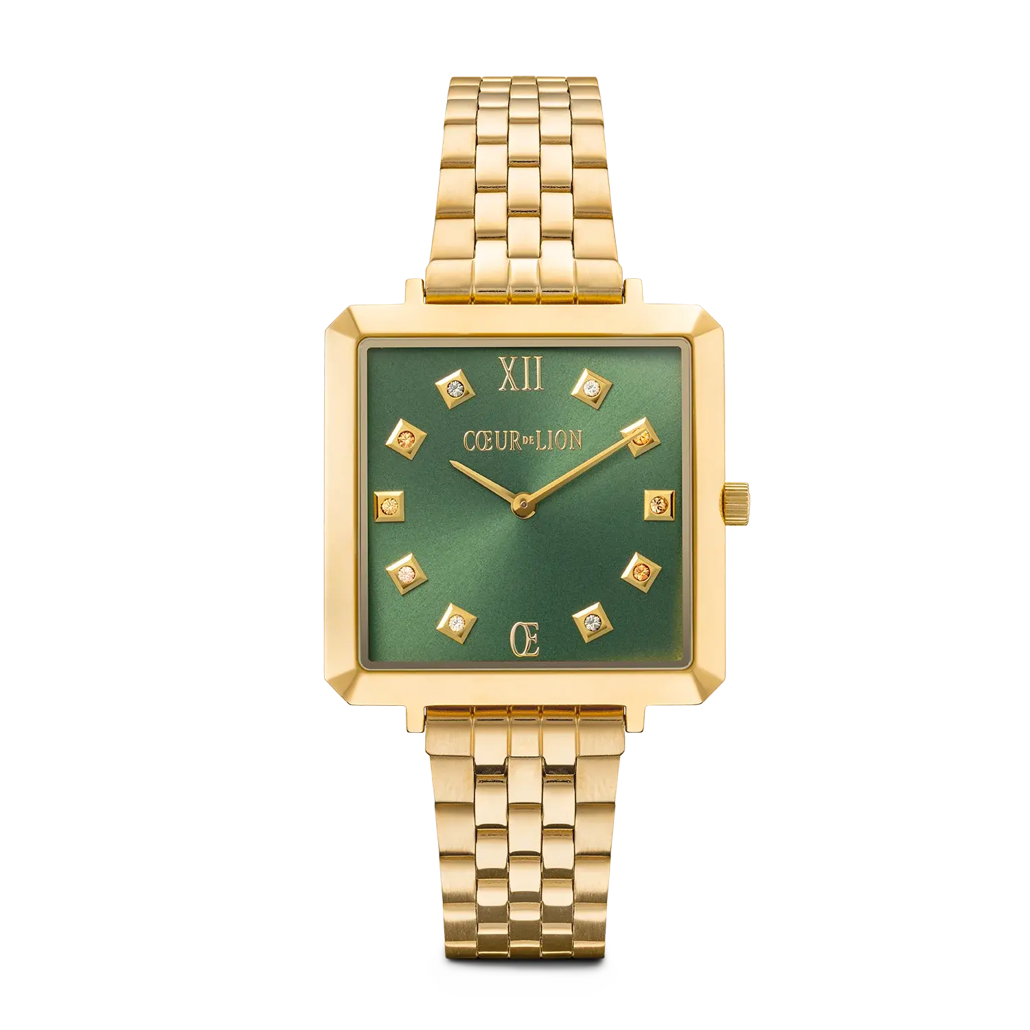 Coeur De Lion Watch Iconic Square Glamorous Green Stainless Steel Gold.