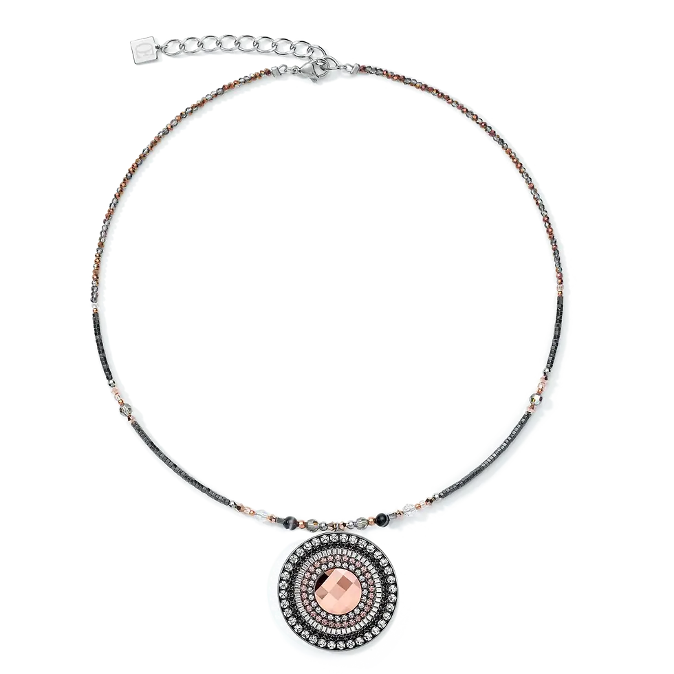 Coeur De Lion Necklace Amulet small Crystals & striped onyx grey-crystal.