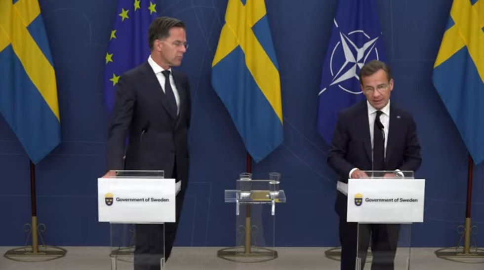 Conférence de presse conjointe avec le Premier ministre Ulf Kristersson et le secrétaire général de l'OTAN Mark Rutte ce 13 juin 2025 à Stockholm