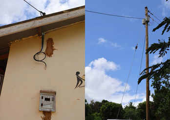 Collage showing a power box and electricity pole supplying electricity to Nyari Secondary School.