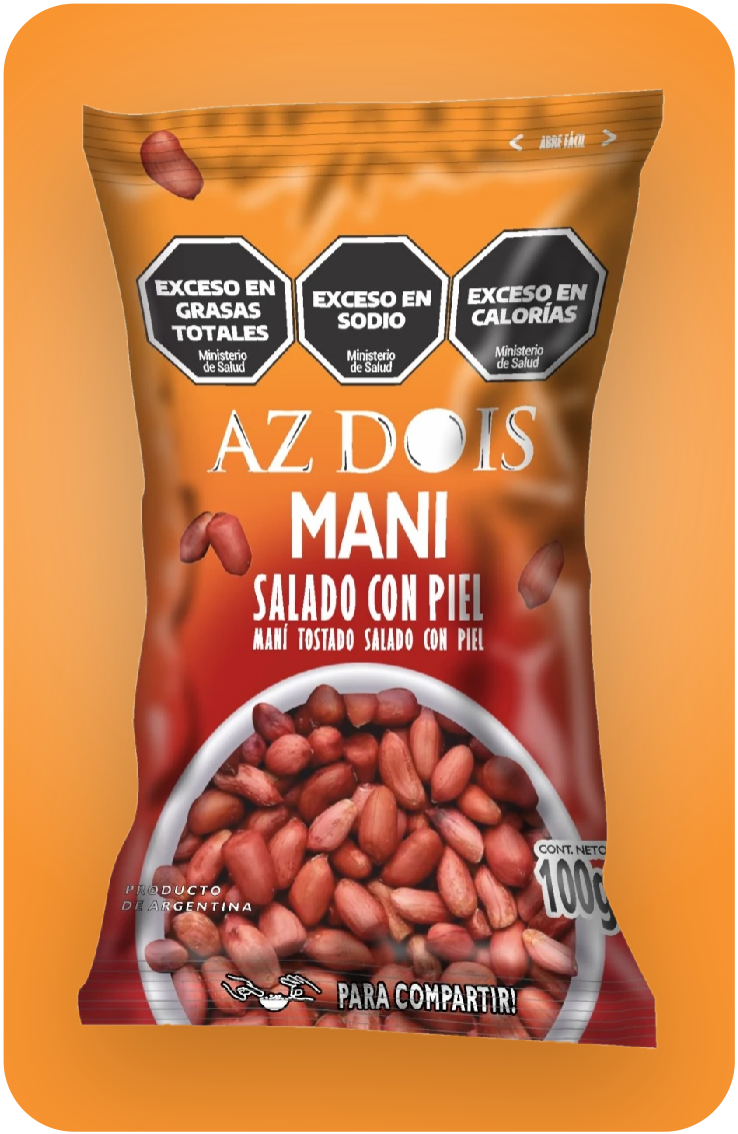 Maní tostado salado con piel AZ DOIS, pouch de 100 g