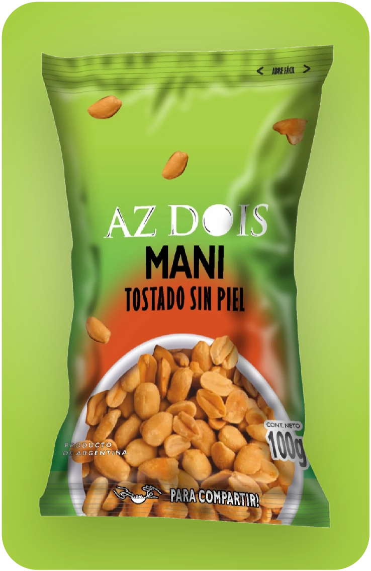 Maní tostado sin piel y sin sal AZ DOIS, pouch de 100 g