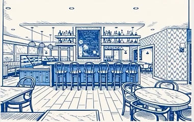 Salle du restaurant Le Gabekik avec une vue sur bar. Element central du restaurant