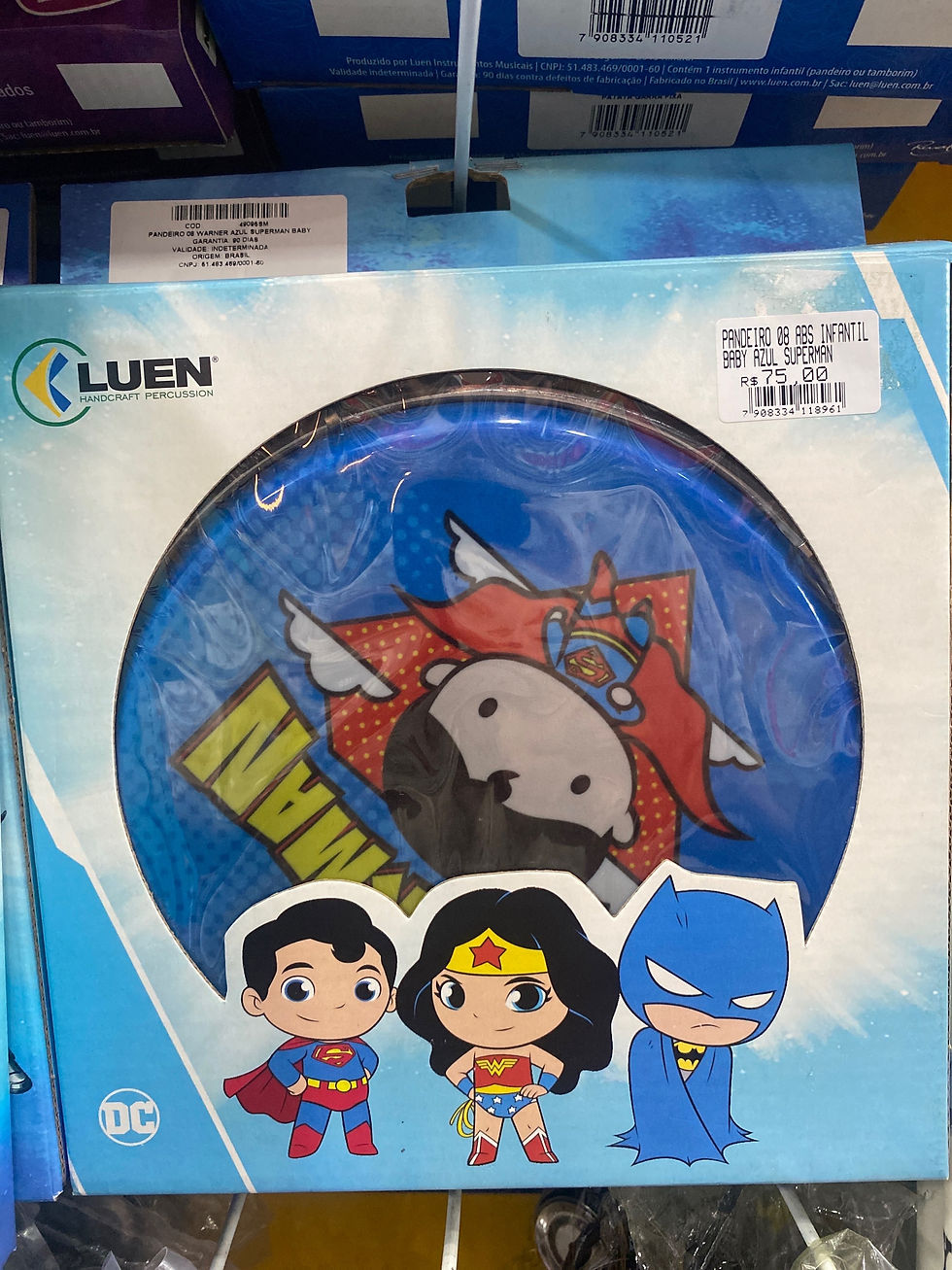 Pandeiro 8” ABS infantil baby azul Superman