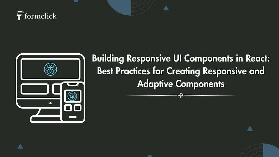 Illustration demonstrating the creation of responsive UI components in React, including examples of flexible layouts and media queries for different screen sizes.
