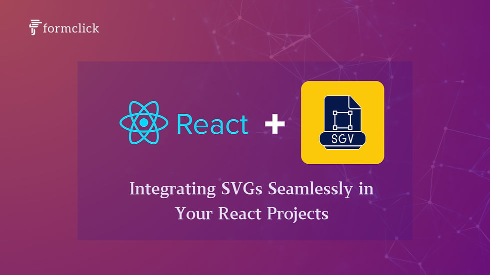 Illustration showing various methods to integrate SVGs into React projects, including importing SVGs as React components, using inline SVGs in JSX, embedding SVGs as image sources, and loading external SVG files with object tags. The image emphasizes the benefits of SVGs in web development, such as scalability, performance, styling flexibility, and accessibility.