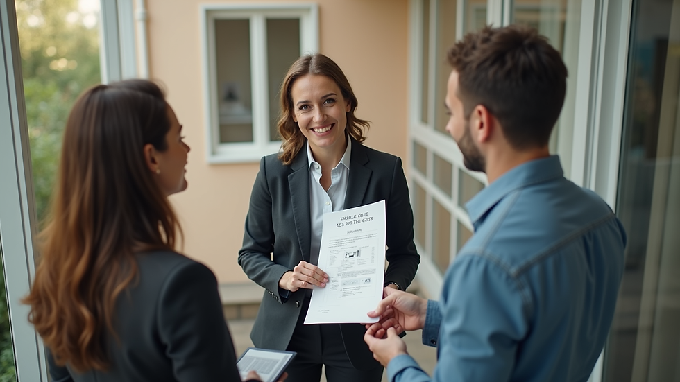 High angle view of a real estate agent confidently presenting a property to a client