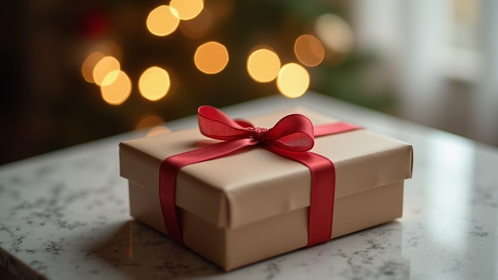 Close-up view of a beautifully wrapped gift box