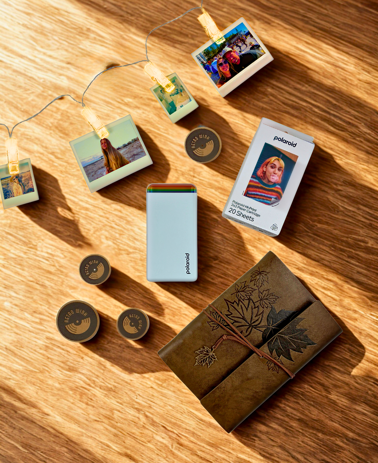 Polaroid HiPrint Gen 2 2x3 Printer with Journal for writing, doodling, spiraling, LED string lights with clips and Polaroid H