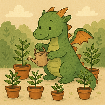 Cute Dragon watering plants