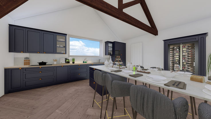 Agencement d'une cuisine moderne sur-mesure blanche et bleue avec moulures
Réalisation d'une cuisine sur mesure au look contemporain pour un de nos clients, coloris bleu et bois, plan de travail marbre, avec façades moulurées et caves à vin intégrées