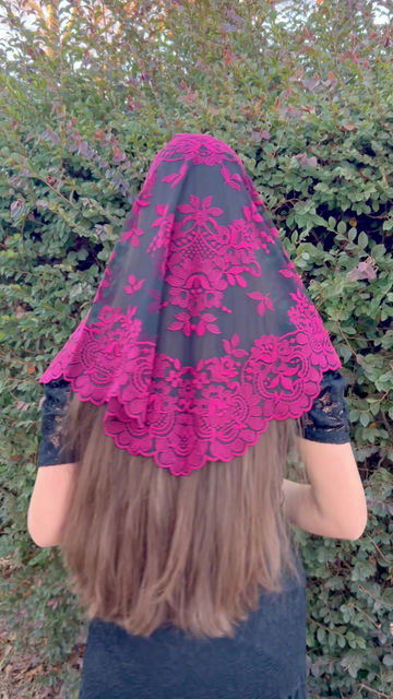 Thumbnail: Wine Angel Mantilla Veil- Large