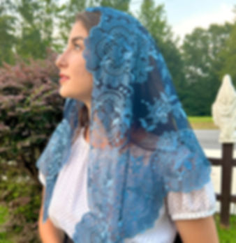 Steel Blue Angel Mantilla Veil Large
