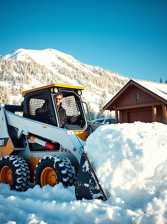 Handsome man moving snow in a skid steer