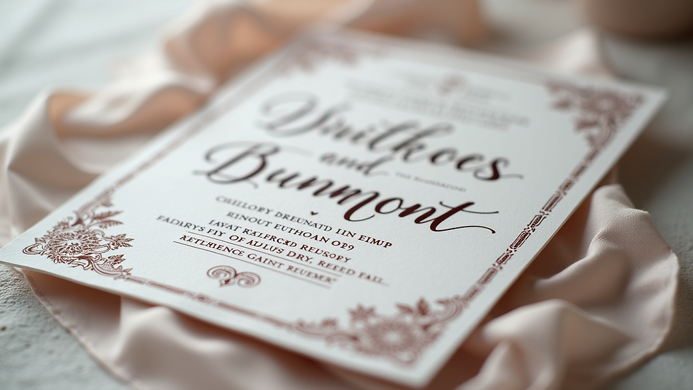 Close-up view of a beautifully designed letterpress wedding invitation