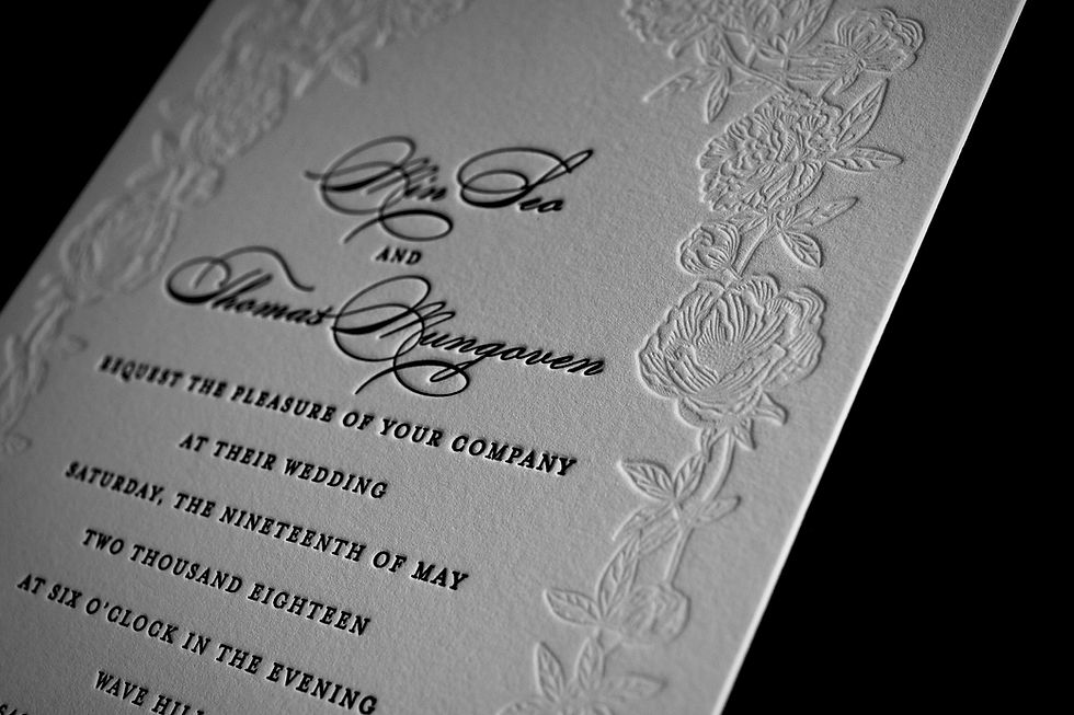 Eye-level view of an elegant vintage letterpress printing setup