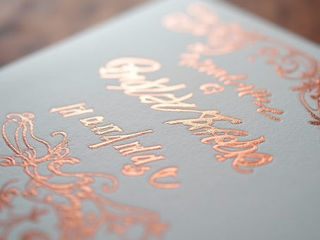 The Enigmatic Elegance of Allure Custom Wedding Invitations in Metallic Rose Gold Foil Stamping