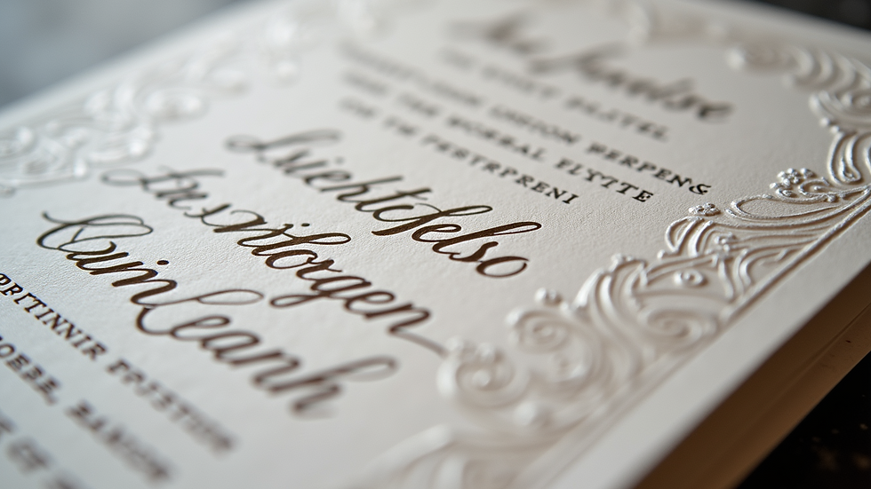 Close-up view of a beautifully crafted letterpress invitation