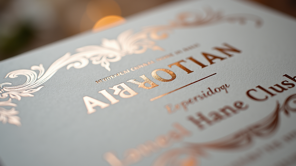 Close-up view of an elegant wedding invitation featuring foil stamping