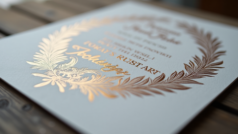 Close-up view of a custom foil stamped invitation showcasing elegant design