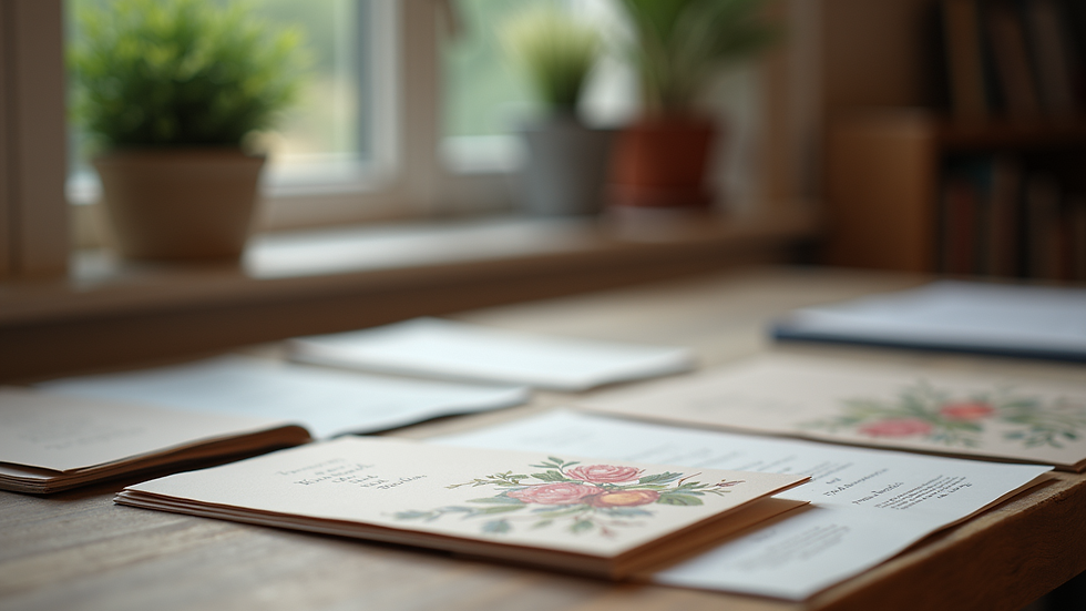 Eye-level view of a local printer shop showcasing various wedding invitation designs