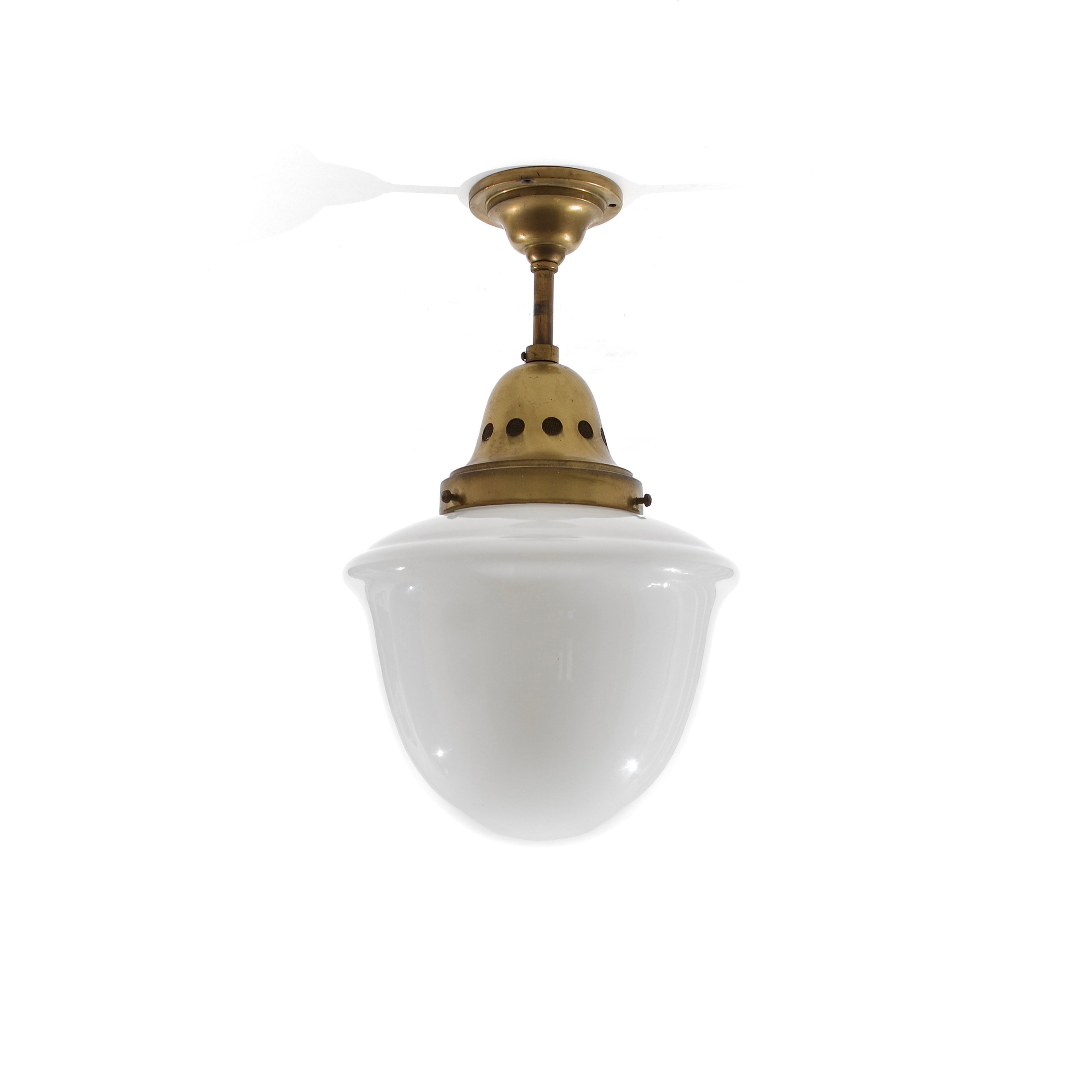 Trois Plafonniers Opaline et Laiton, BAG Turgi, Suisse, 1930's