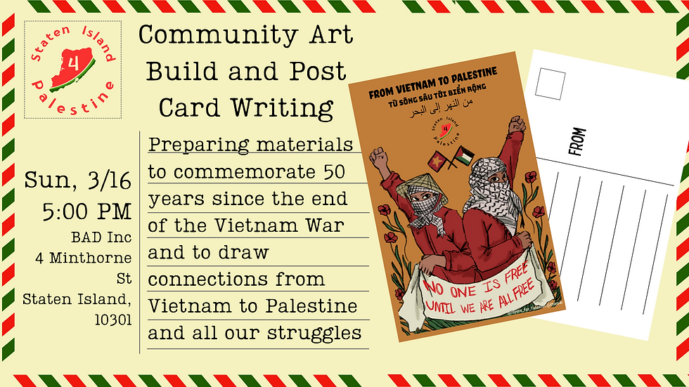 Staten Island 4 Palestine: Community Art Build and Post Card Writing