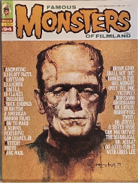 Famous Monsters of Filmland #94 November 1972 cover painting of Karloff as the Frankenstein Monster from The Bride of Frankenstein by Sanjulian featuring horror monster themes