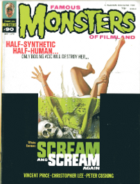 Famous Monsters of Filmland #90 May 1972 cover ad art from Scream and Scream Again featuring horror themes