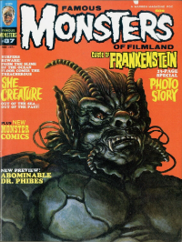 Famous Monsters of Filmland #87 November 1971 cover painting of The She-Creature by Ron Cobb featuring horror monster themes