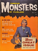 Famous Monsters of Filmland #2 September 1958 cover featuring Jim Warren in Mr Hyde mask with horns and monster hands holding 2nd Great Issue card