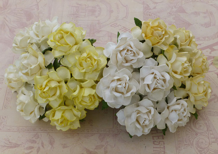 Thumbnail: 50 Mulberry Paper Cottage Rose. Size 25mm and 30mm.