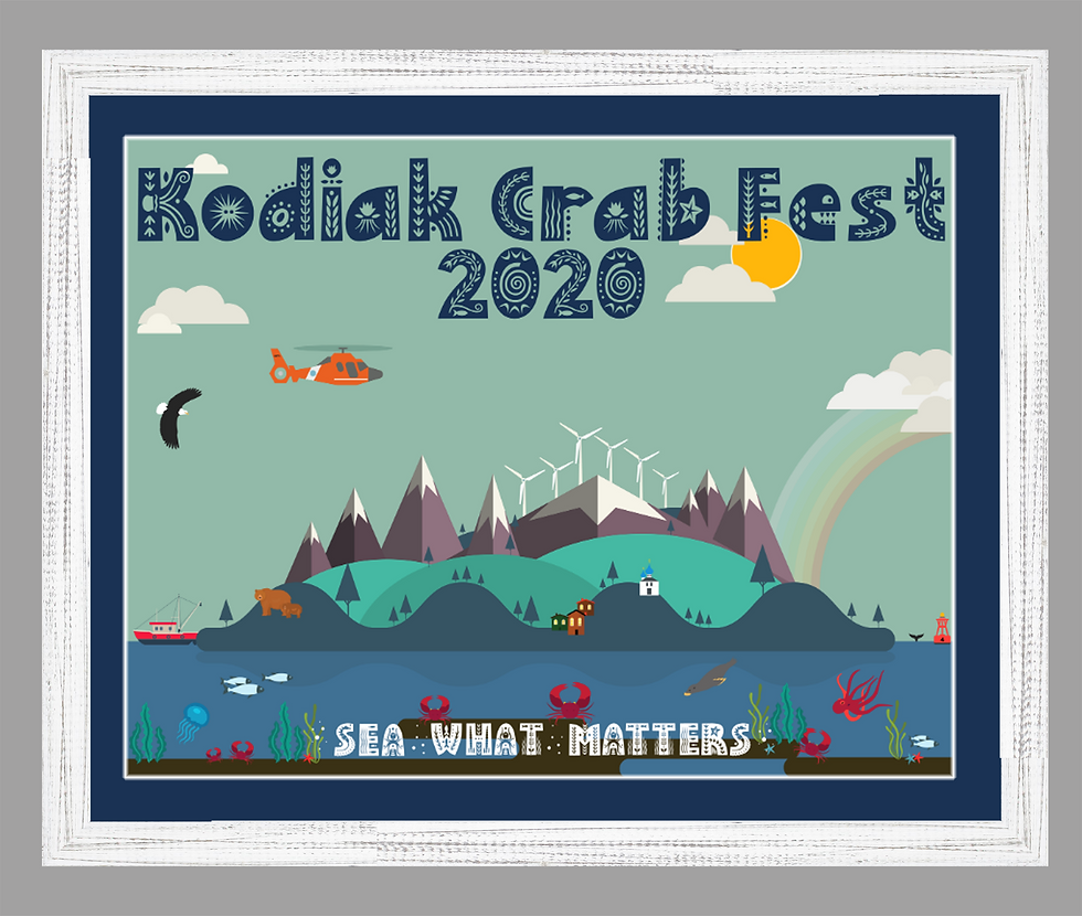2020 Kodiak Crab Festival Poster matted w/ white rustic frame