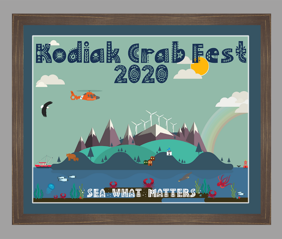 2020 Kodiak Crab Festival Poster matted w/ brown rustic frame