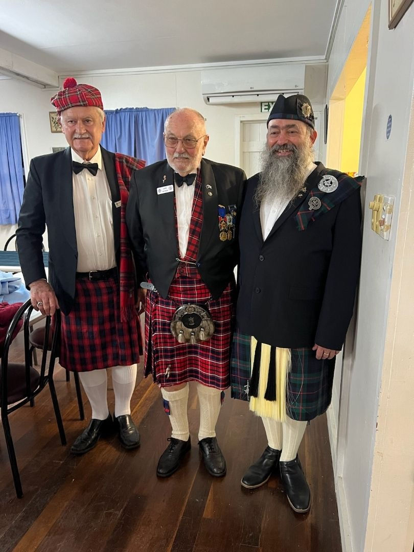 John Watson (Centre) with Nicholas Maylor and Serge Doumerque at the Montville Lodge 8/8/2024