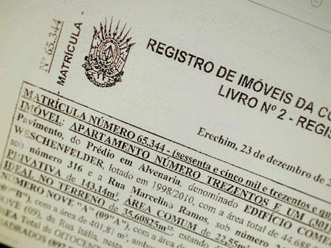 Matrícula de um imóvel registrada em um Cartório de Registro de IMóveis