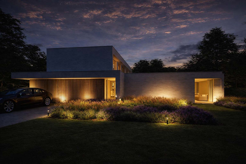 Detail architectuur nieuwbouwwoning Brugge met zwembad