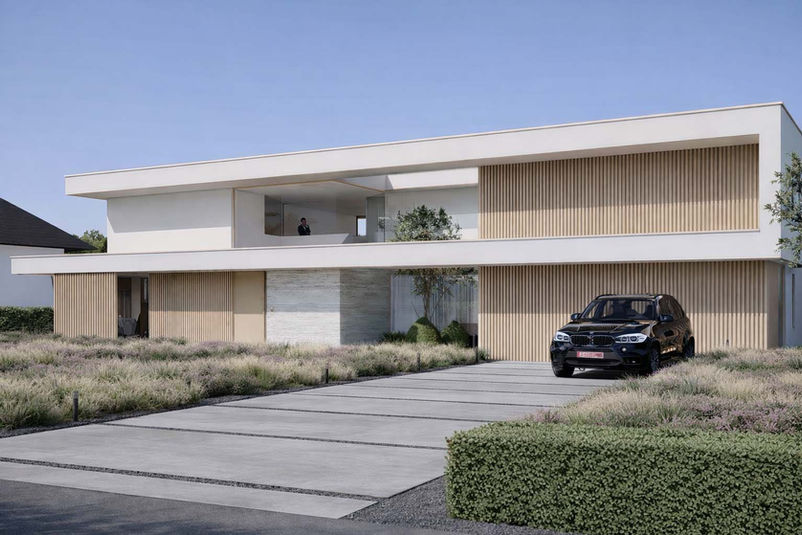 Minimalistische nieuwbouwwoning in Torhout met zwembad door J.A.N Plus Architecten