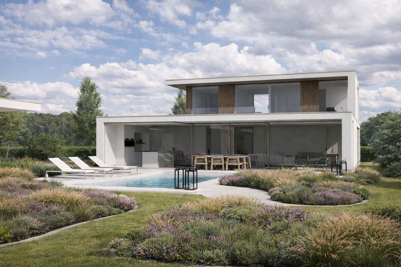 Moderne nieuwbouwwoning in Gistel met zwembad door J.A.N Plus Architecten
